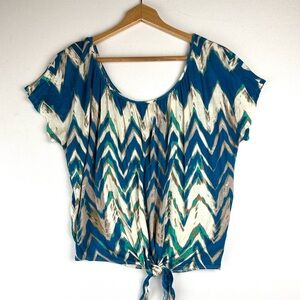 MOD Lusive Zigzag Cap Sleeve Tie Waist Shirt Office